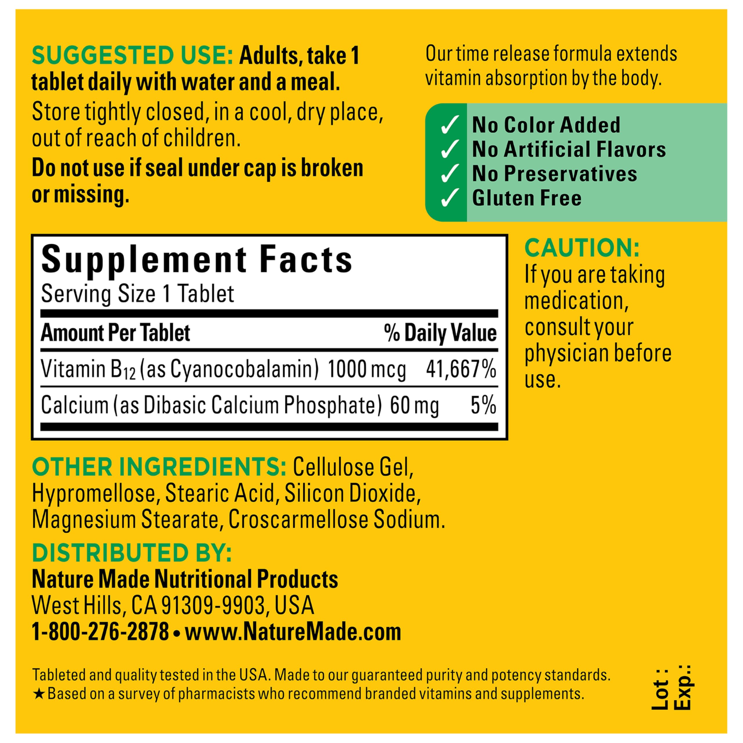 Nature Made B12 1000 mcg, uso práctico para adultos activos.