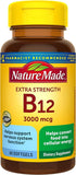 Nature Made B12 3000 mcg en cápsulas suaves, posible apoyo al metabolismo y sistema nervioso.