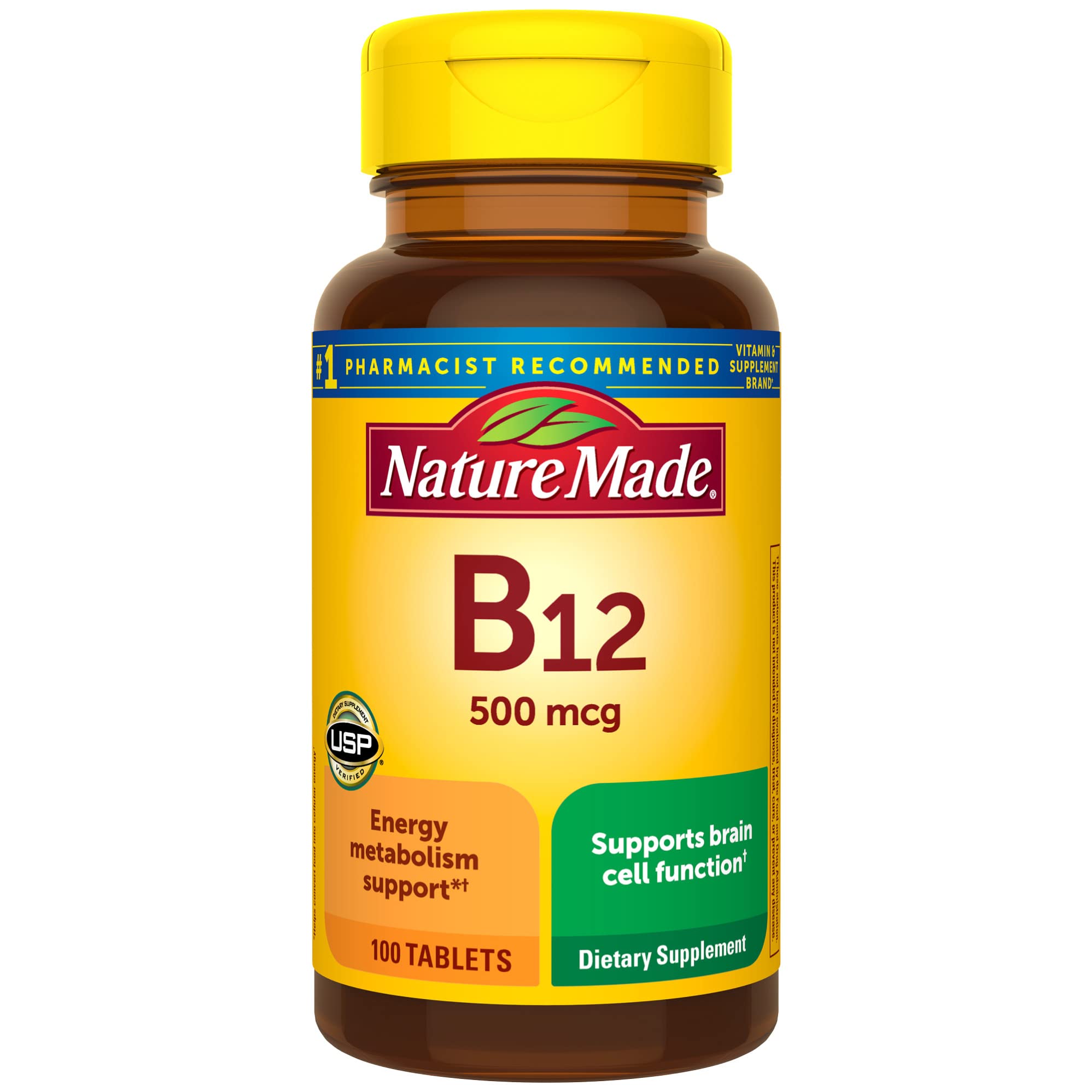 Nature Made B12 500 mcg, botella frontal para energía diaria