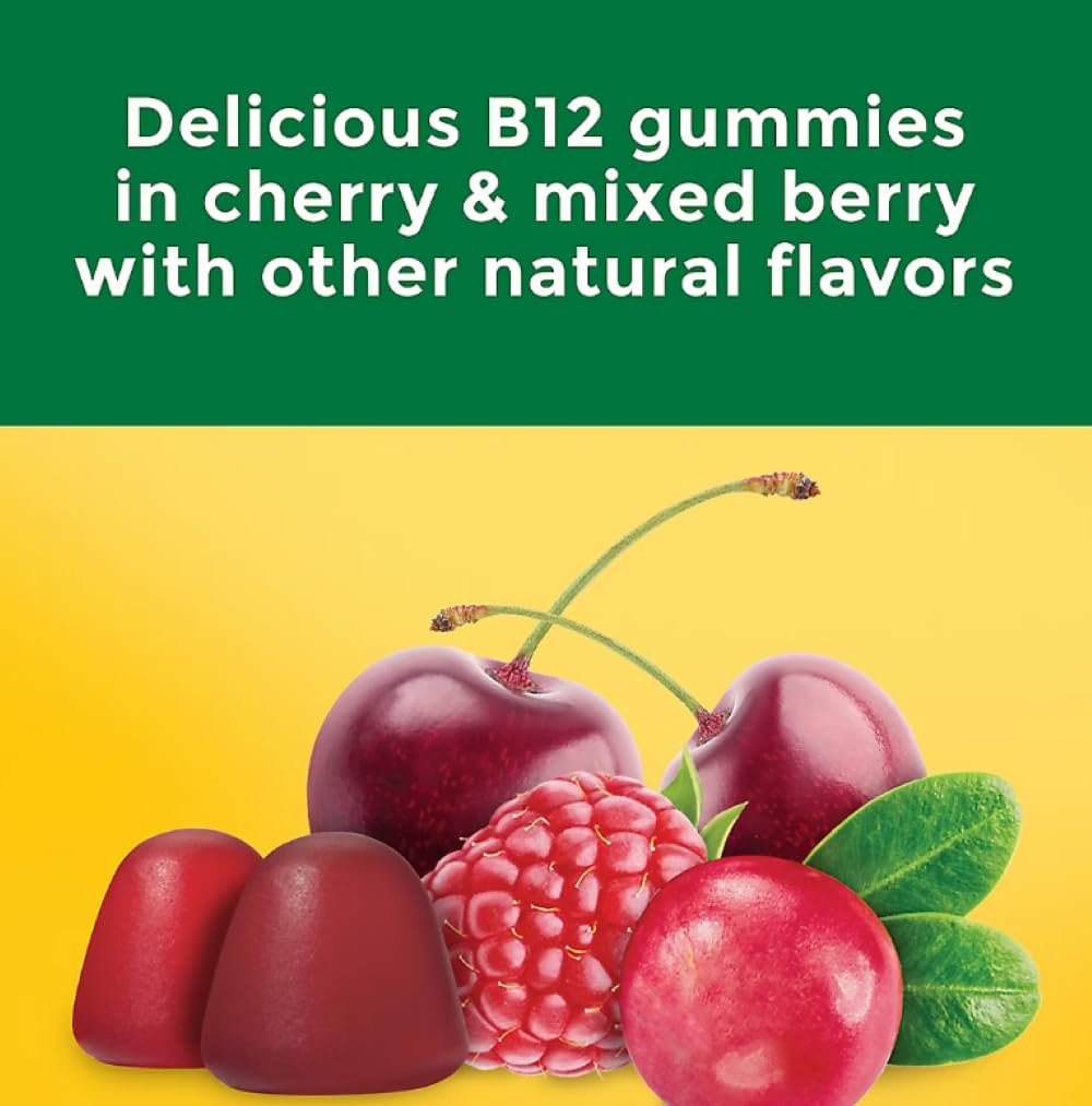 Nature Made B12 Gummies dos gomitas diarias, opción conveniente de suplementación.