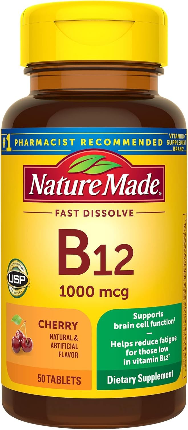 Nature Made B12 pastillas sublinguales, botella de 50, uso diario sencillo