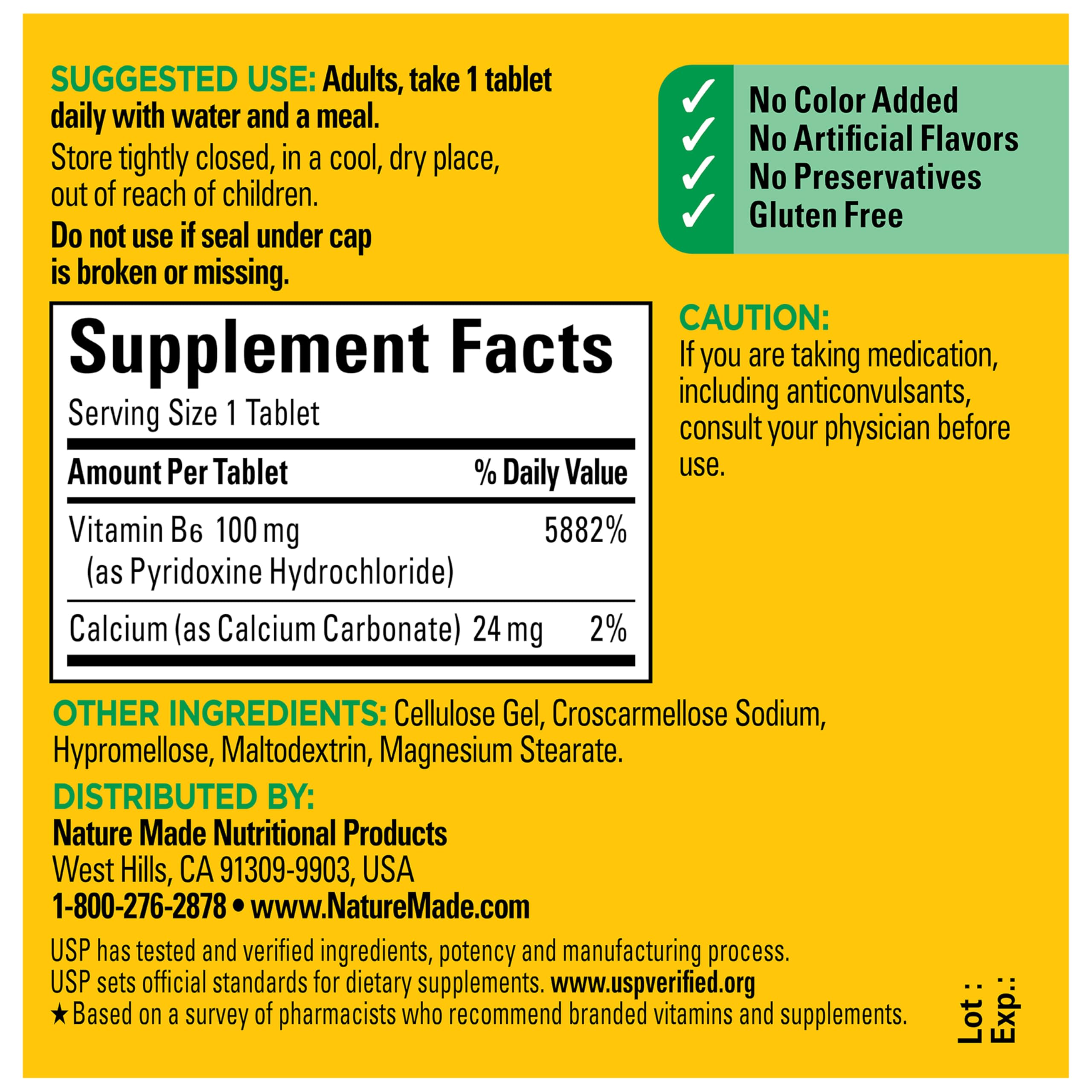 Nature Made Vitamina B6 100 mg, apoyo al metabolismo de la energía durante el día.