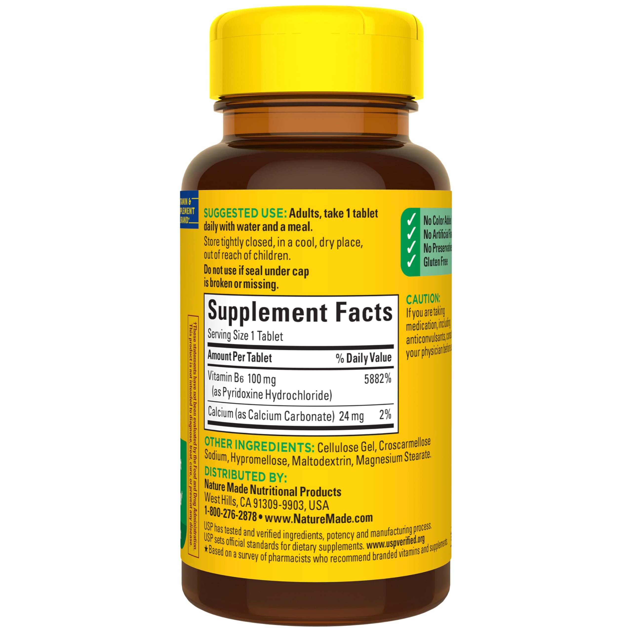 Nature Made B6 100 mg, ayudando a completar la toma diaria con agua y comida.