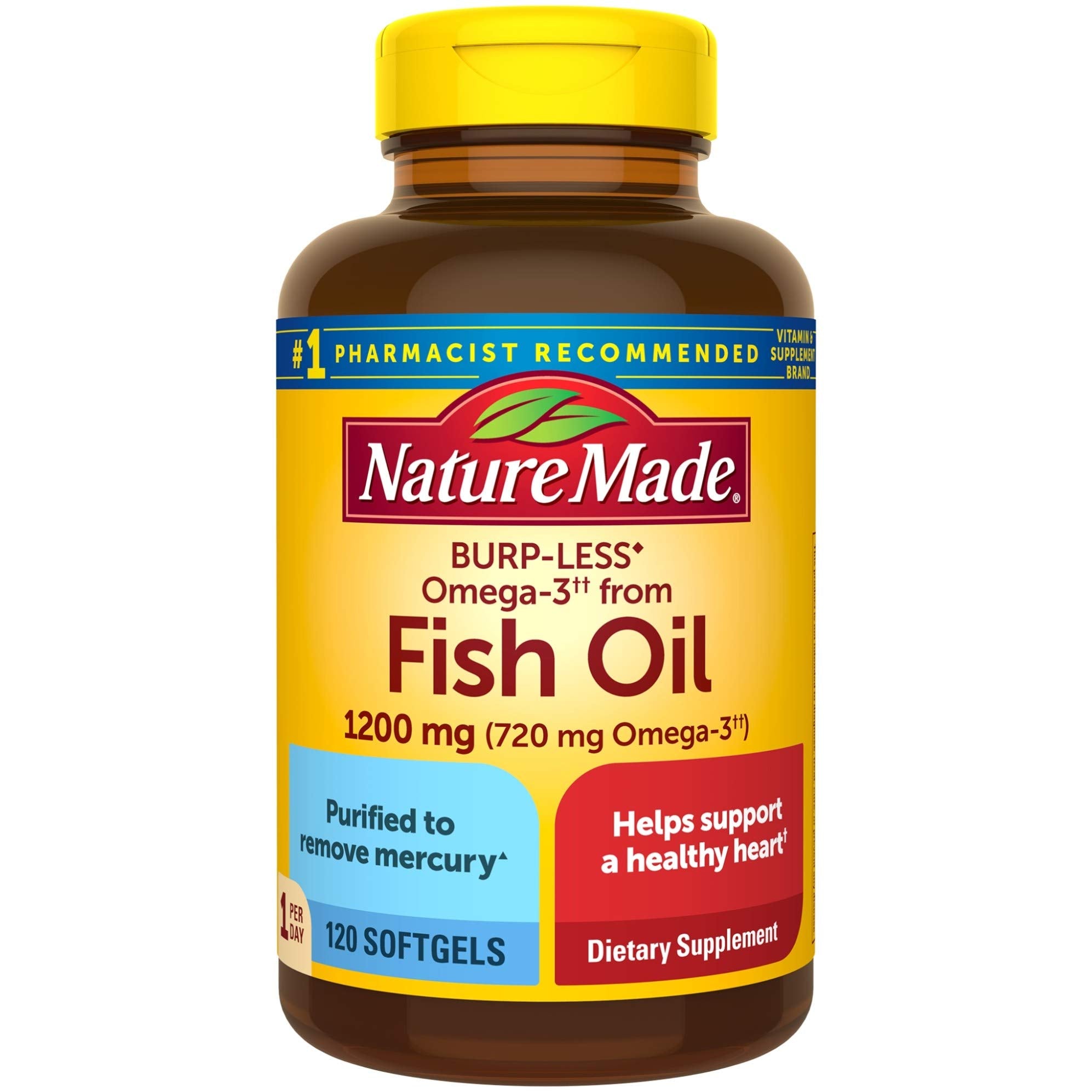 Nature Made Burp-Less: cápsula suave de 1200 mg para el corazón.