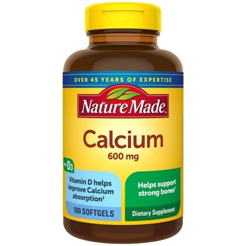 Nature Made Calcio 600 mg con Vitamina D, frente del envase, apoya la ingesta diaria