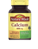 Nature Made Calcio 600 mg con Vitamina D, tabletas 120, apoyo diario para la absorción de calcio.