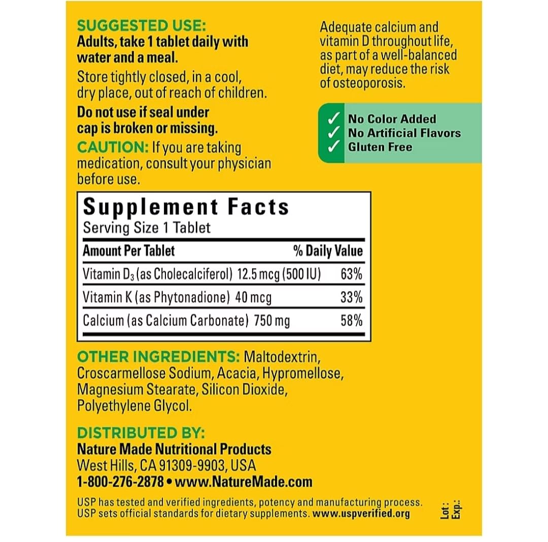Nature Made Calcio 750 mg en botella de 300 tabletas para la rutina diaria