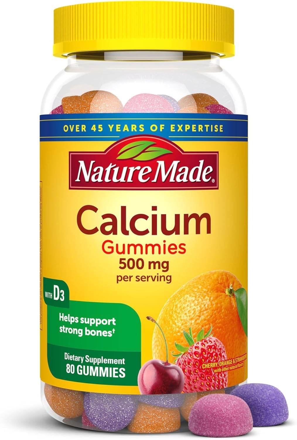 Nature Made calcio gomitas para adultos: bote visible, opción conveniente para la ingesta diaria.
