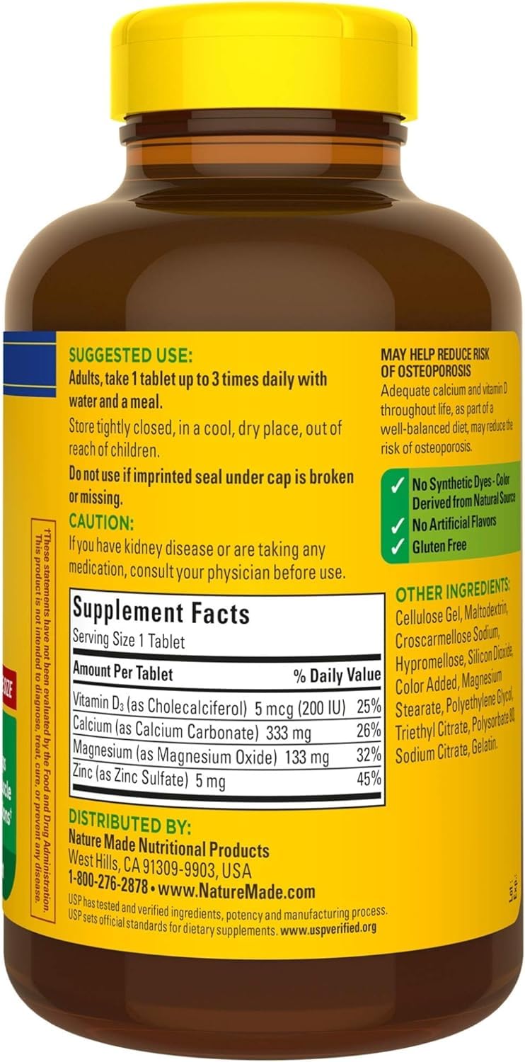 Nature Made calcio-magnesio-zinc con vitamina D, pack de tres cajas para ahorro.