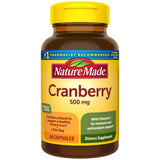 Nature Made Cranberry 500mg con Vitamina C: cápsula diaria para apoyo inmune.