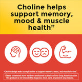 Nature Made Choline 800 mg capsulas dentro del frasco, formato vegetariano