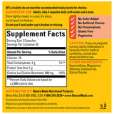 Nature Made Choline 800 mg etiqueta lateral, señalando la informacion de uso