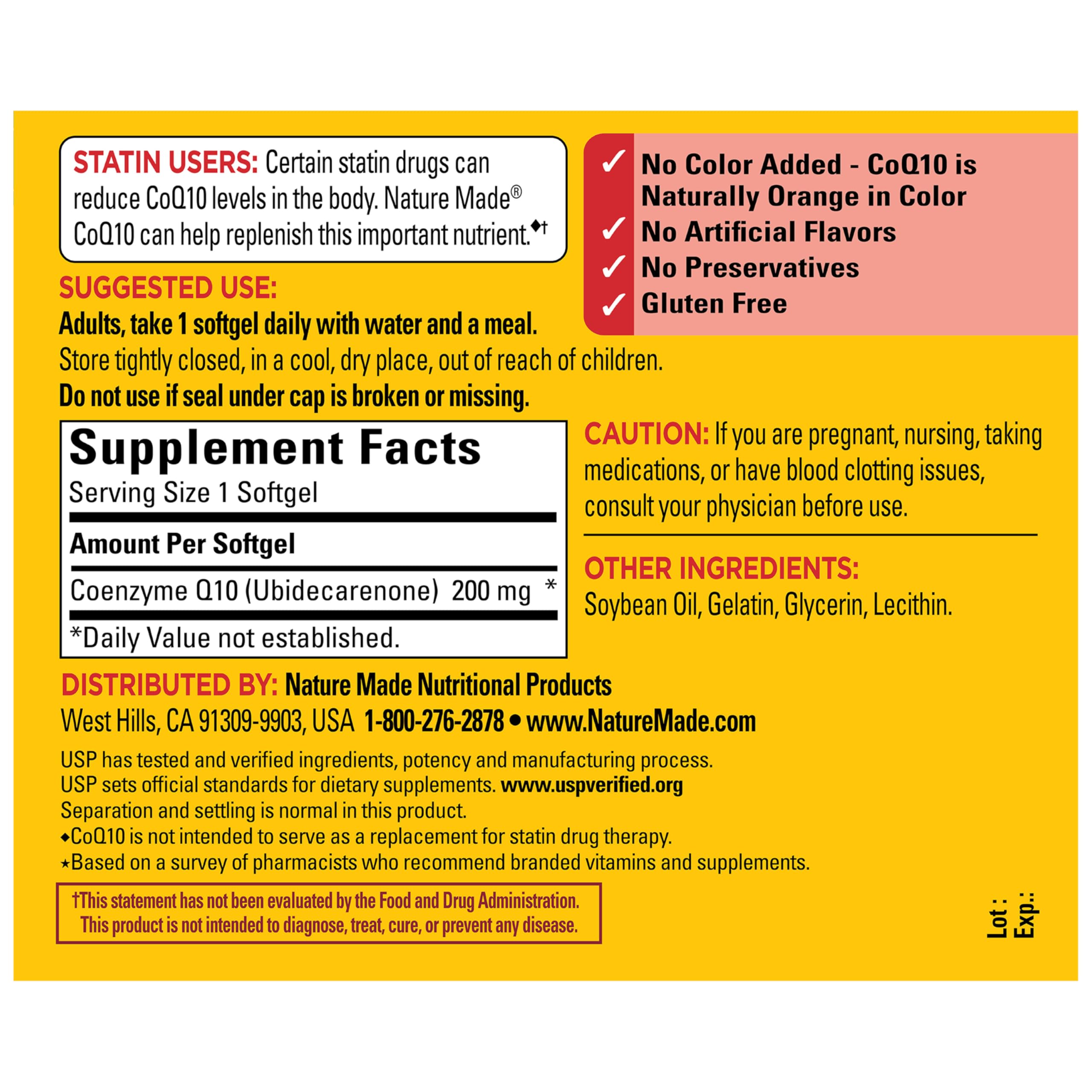 Nature Made CoQ10 200 mg uso diario cómodo para adultos