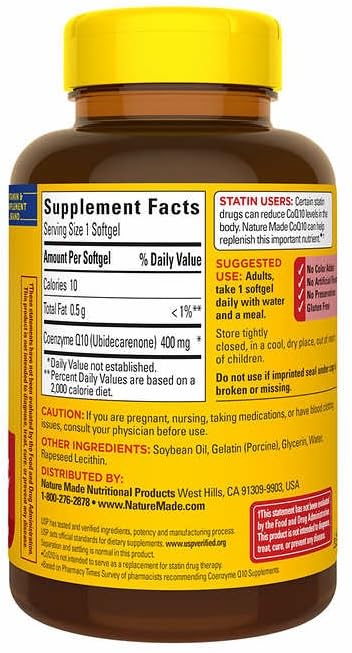 Nature Made CoQ10 400 mg, cápsulas blandas, fáciles de tragar para uso diario