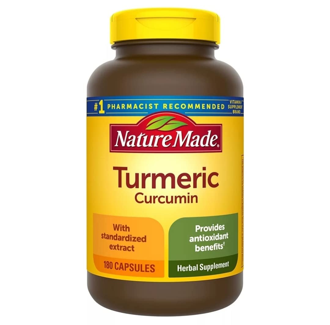 Nature Made Curcumina 500 mg cápsulas en envase, conveniente suplemento antioxidante para uso diario.