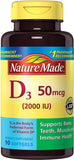 Nature Made D3 2000 UI, botella: apoya la absorción de calcio para huesos y dientes fuertes