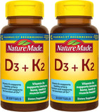 Nature Made D3 K2: botella con cápsulas para soporte inmunológico y huesos fuertes