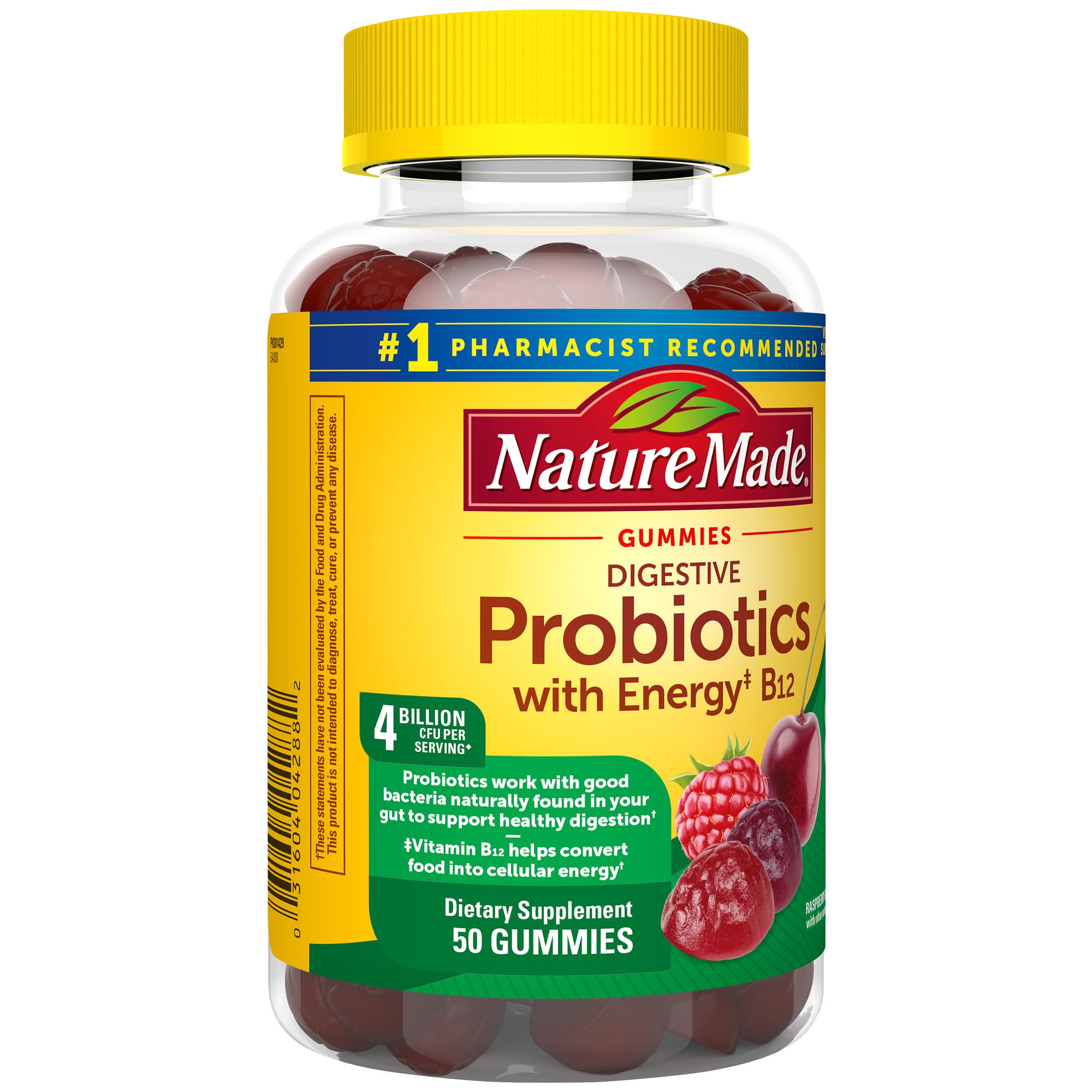 Nature Made Digestive Probiotics gomitas no refrigeradas, uso conveniente para llevar.