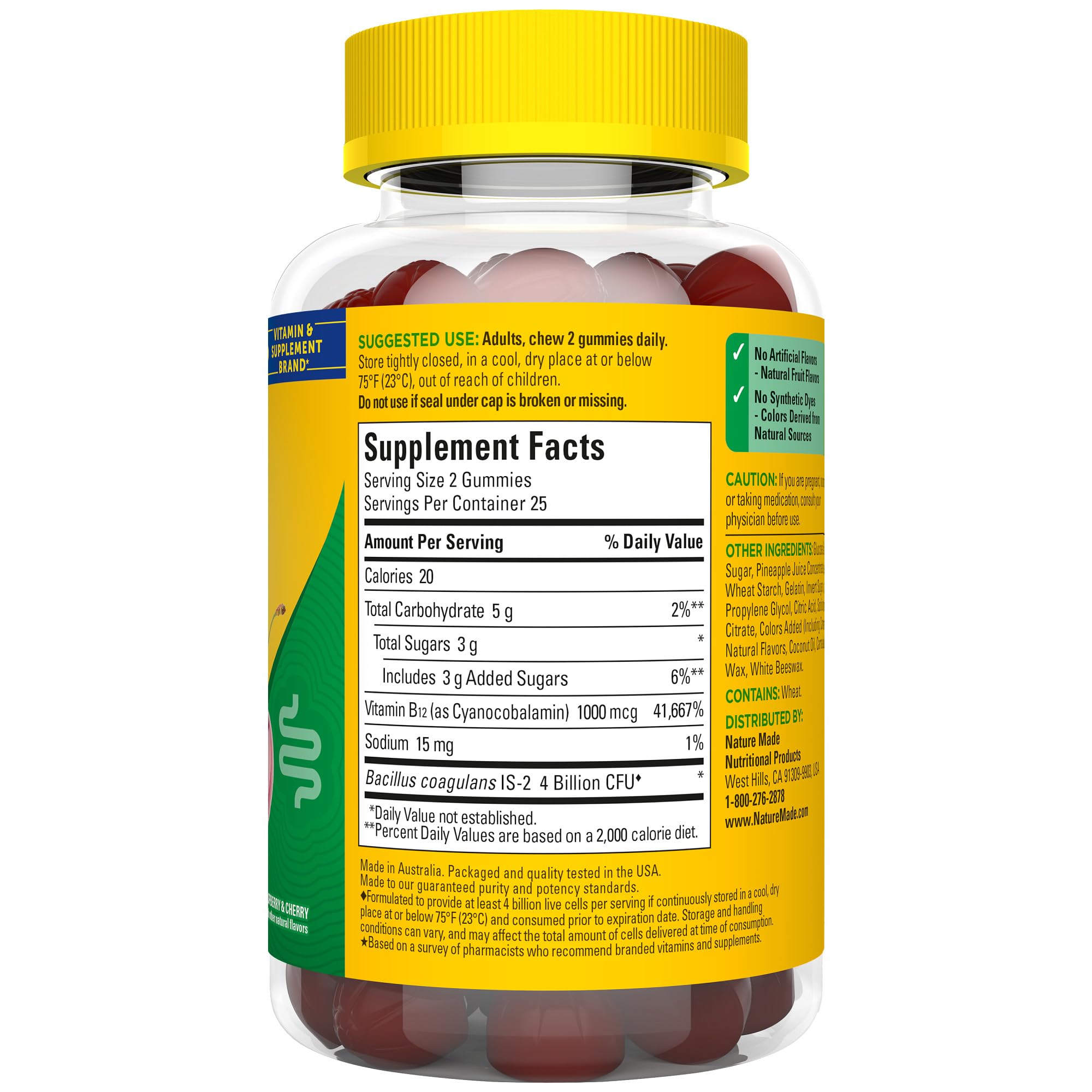 Nature Made Digestive Probiotics gomitas vitamina B12, apoyo a la energía diaria.