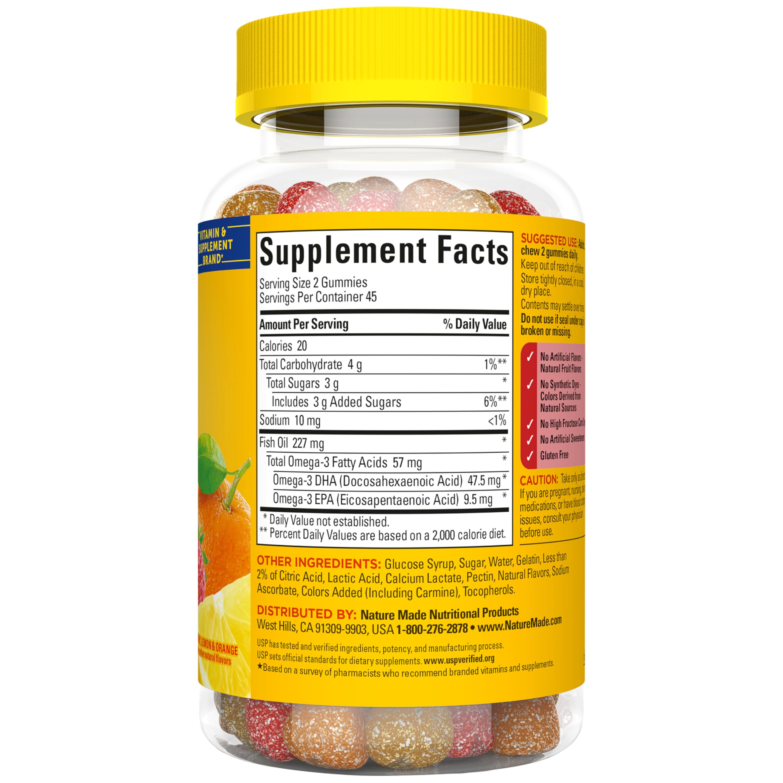 Uso diario recomendado: dos gomitas Nature Made Omega-3 para adultos