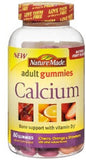 Gomitas Nature Made para adultos con sabores cereza, naranja y fresa, para huesos saludables.