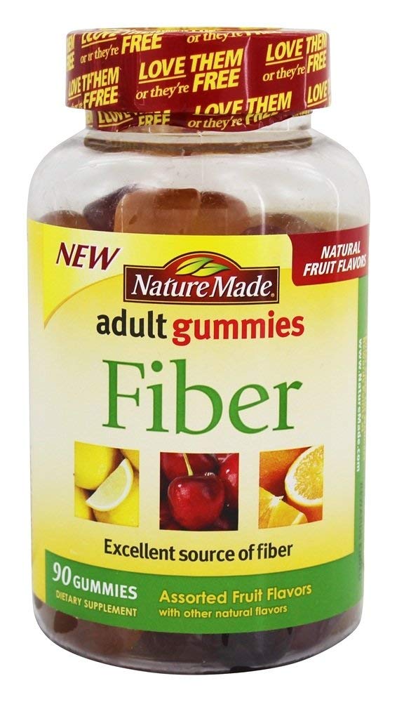Nature Made gomitas de fibra para adultos en empaque con sabor fruta variada, apoyo diario.