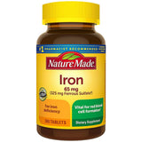 Nature Made Hierro 65 mg: botella frontal para apoyar la formación de glóbulos rojos