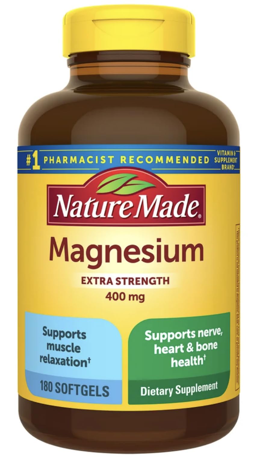 Nature Made Magnesio 400 mg en botella con cápsulas suaves para la salud nerviosa y muscular.