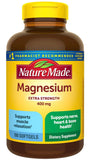 Nature Made Magnesio 400 mg en botella con cápsulas suaves para la salud nerviosa y muscular.