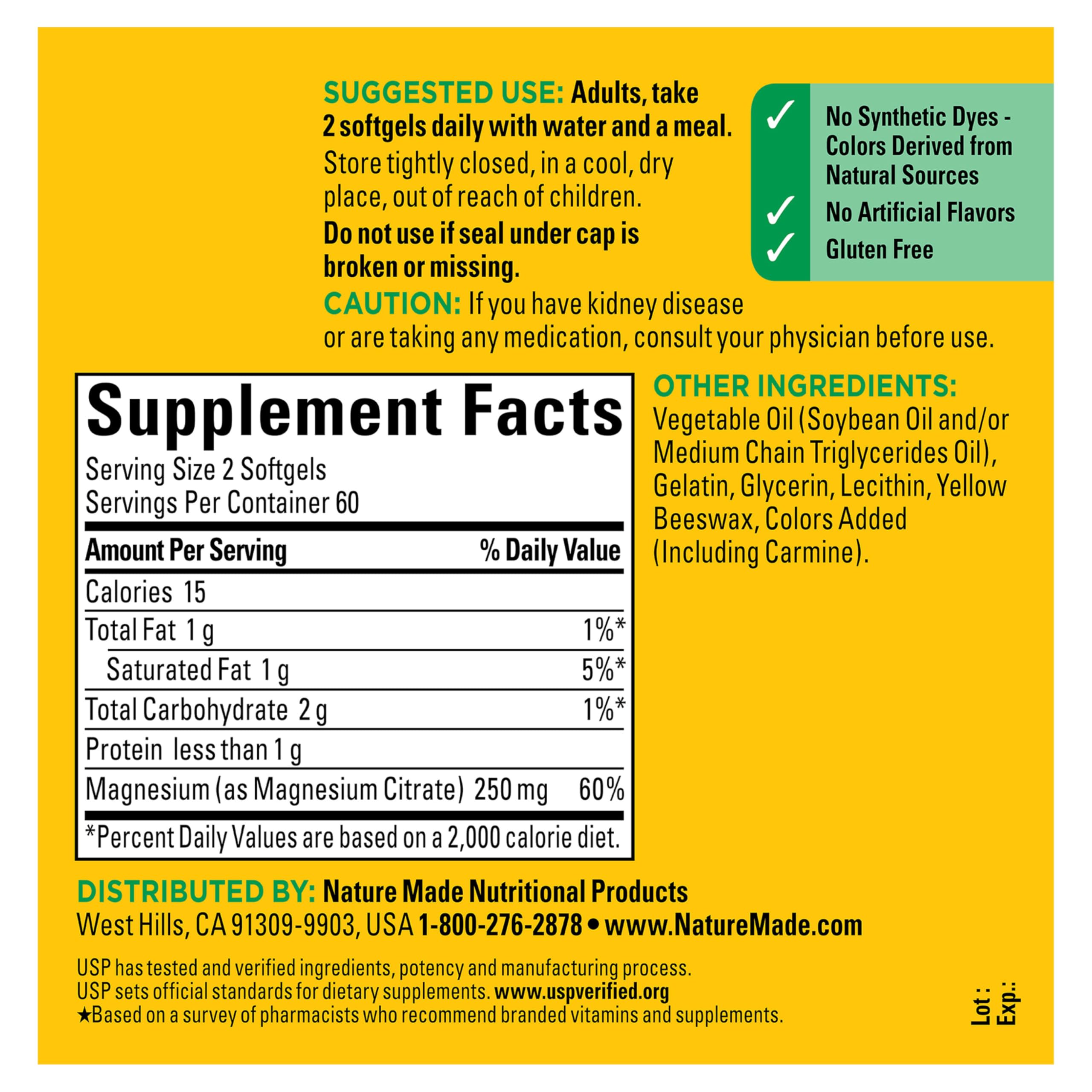 Nature Made Magnesio Citrato 250 mg, dosis diaria recomendada para rutina