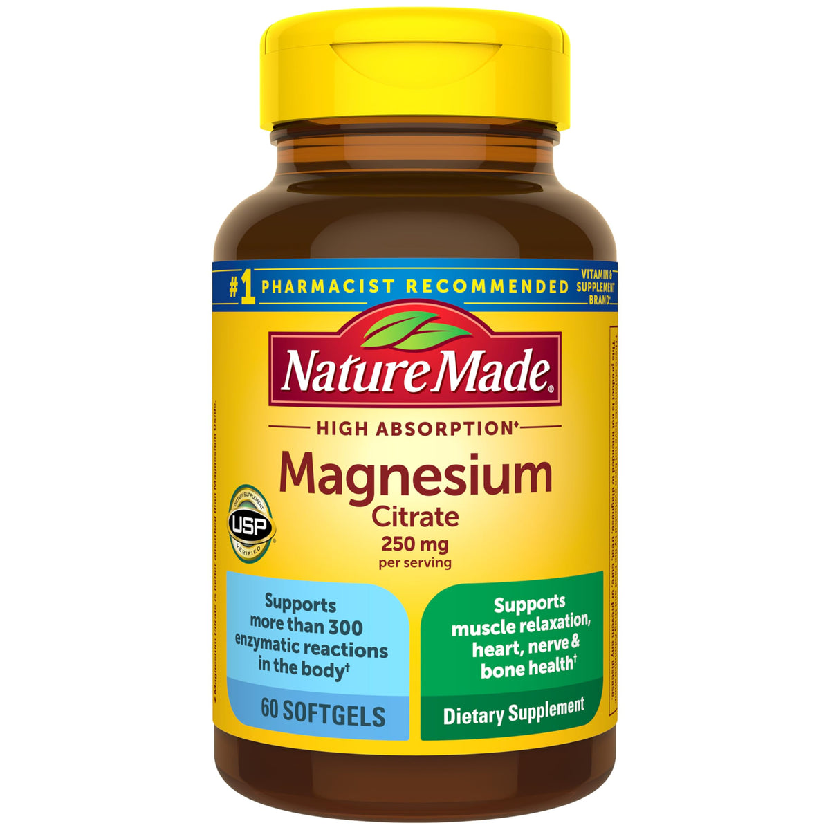 Nature Made Magnesium Citrate 250 mg, botella para apoyo diario de relajación muscular