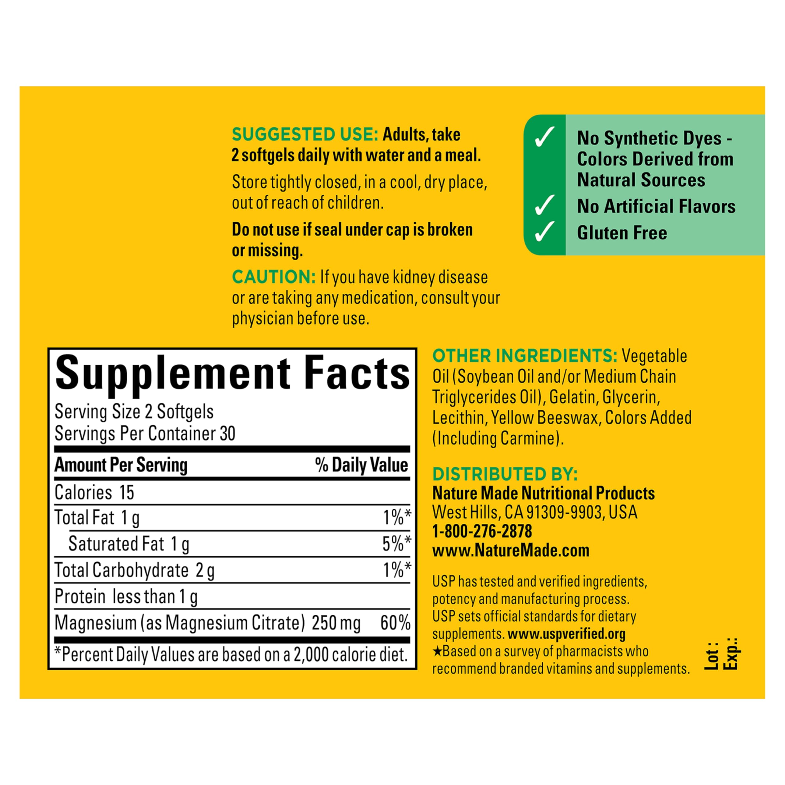 Nature Made Magnesium Citrate 250 mg, icono de corazón para salud cardiovascular