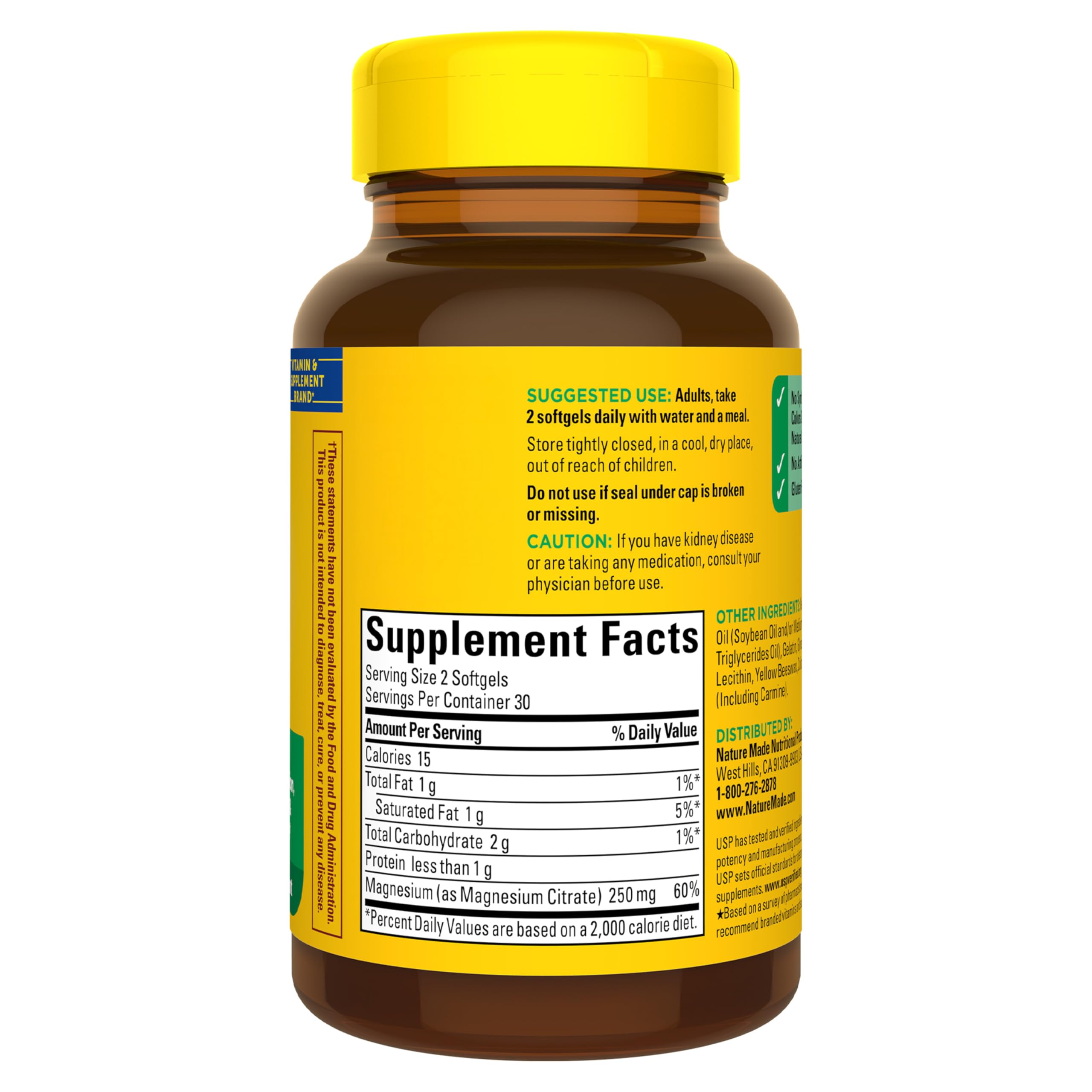 Nature Made Magnesium Citrate 250 mg, enfoque en músculos para uso diario