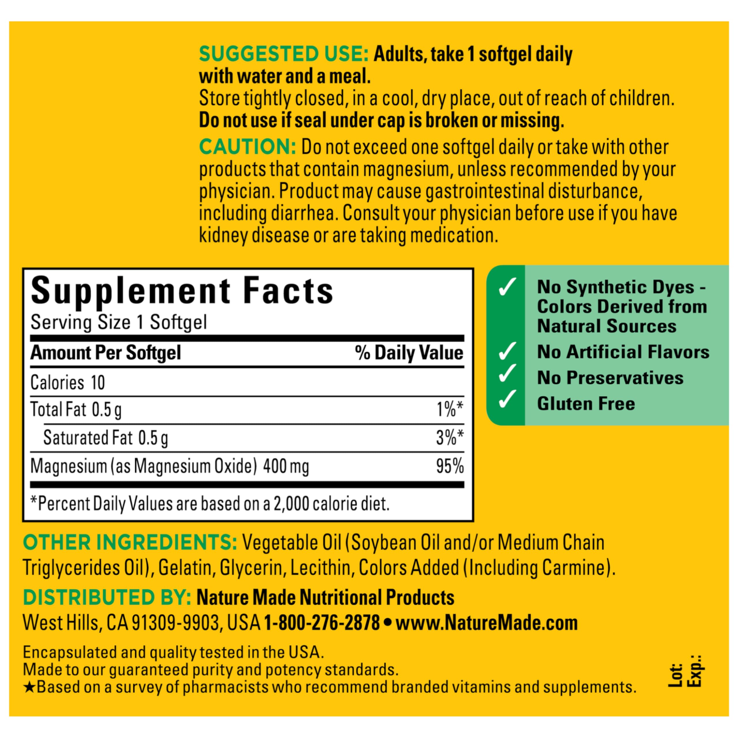 Nature Made Magnesium Oxide 400 mg: apoyo a nervios y huesos para días activos