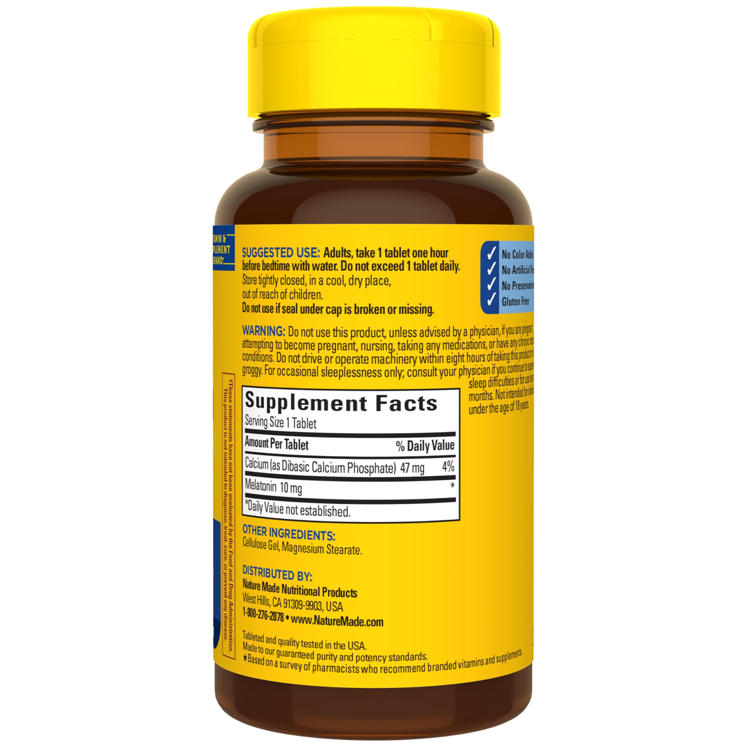 Escena de dormitorio con Nature Made Melatonina 10 mg para descanso reparador.