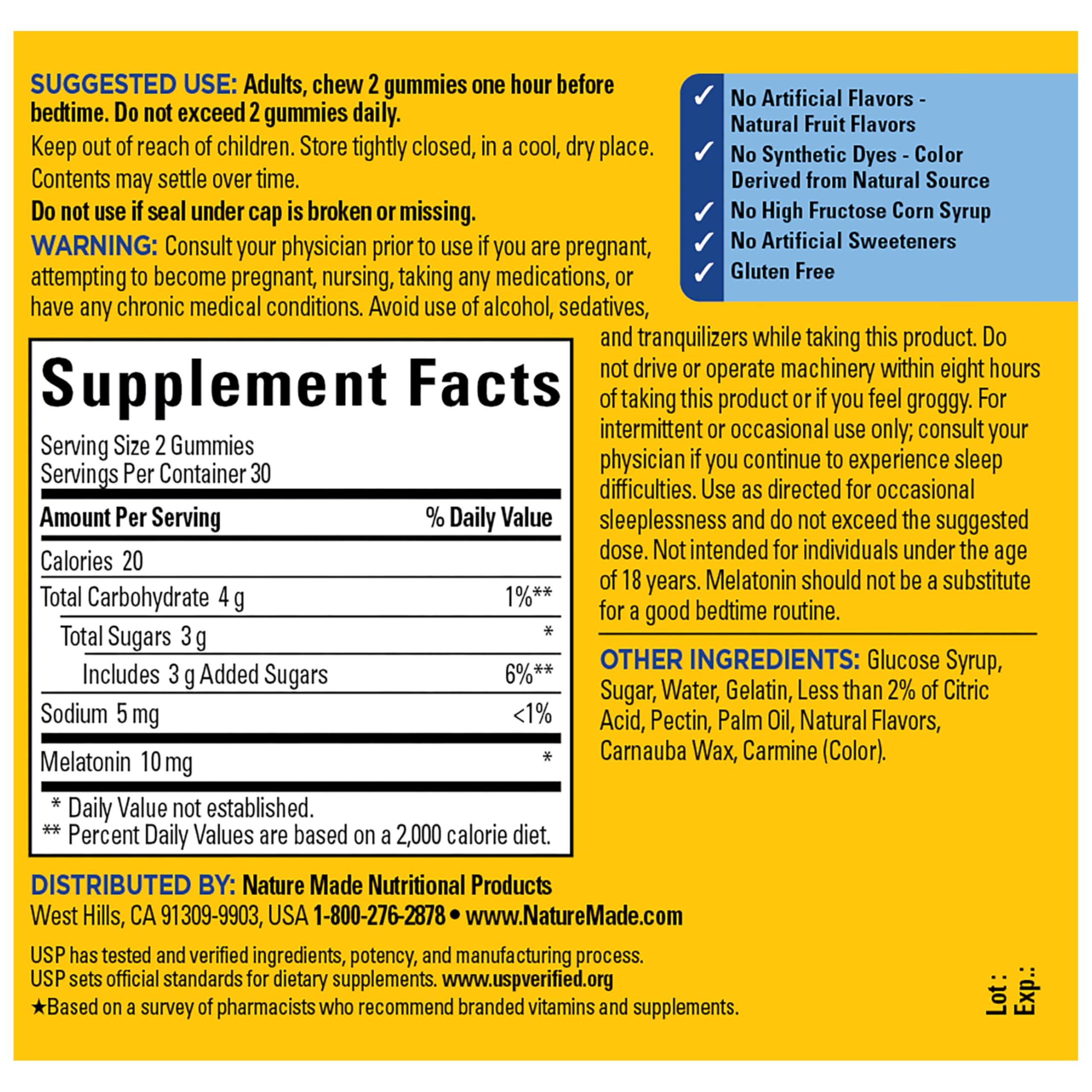 Melatonina Nature Made 10 mg en gominolas, formato práctico para ritual nocturno