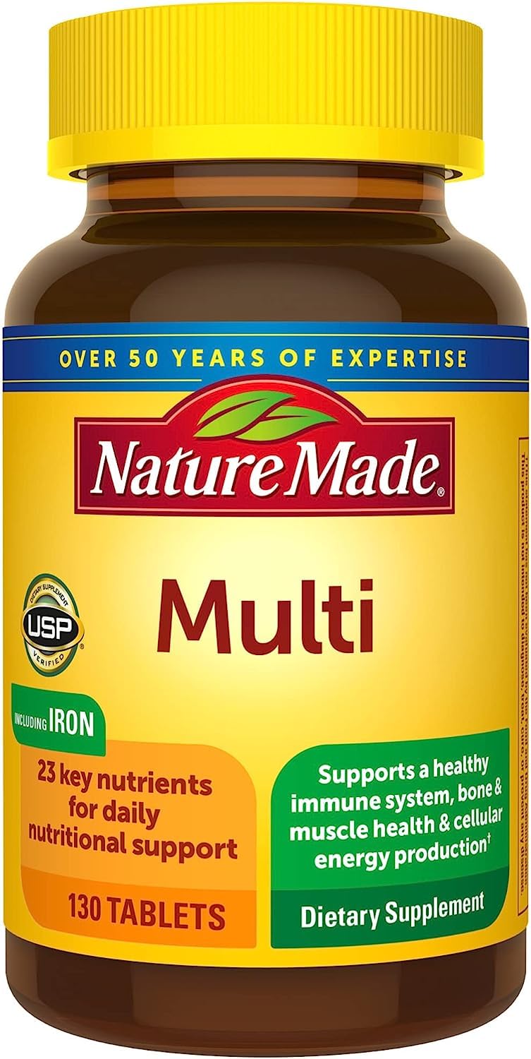 Nature Made Multi Complete botella con tabletas, apoyo diario de 23 nutrientes clave, incluido hierro