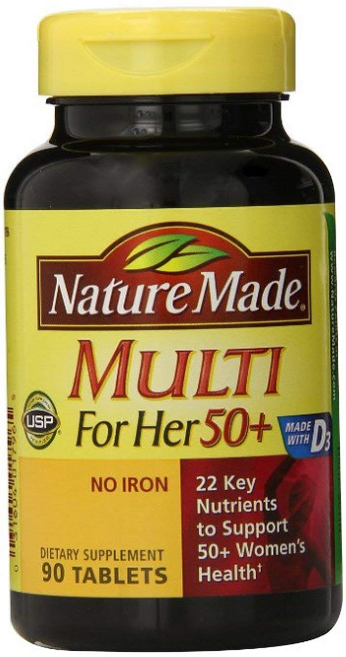 Nature Made Multi para Ella 50+ en frasco, apoyo diario de nutrientes clave.