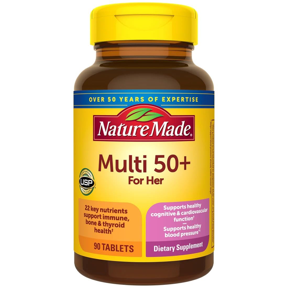 Nature Made Multi para Mujer 50+ en botella, apoyo diario de nutrientes.