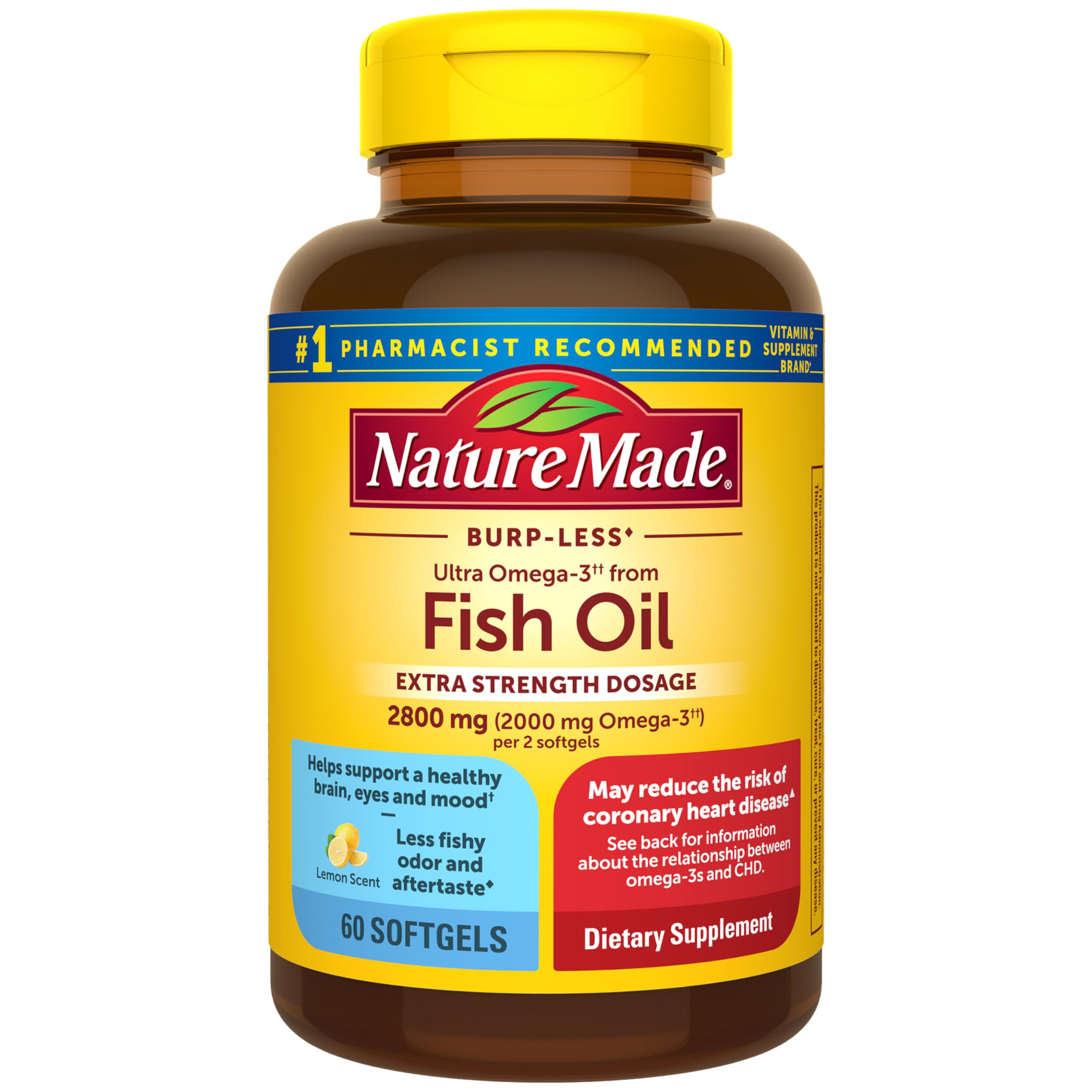 Nature Made Omega-3 bote frente: envase cómodo para tu rutina diaria.