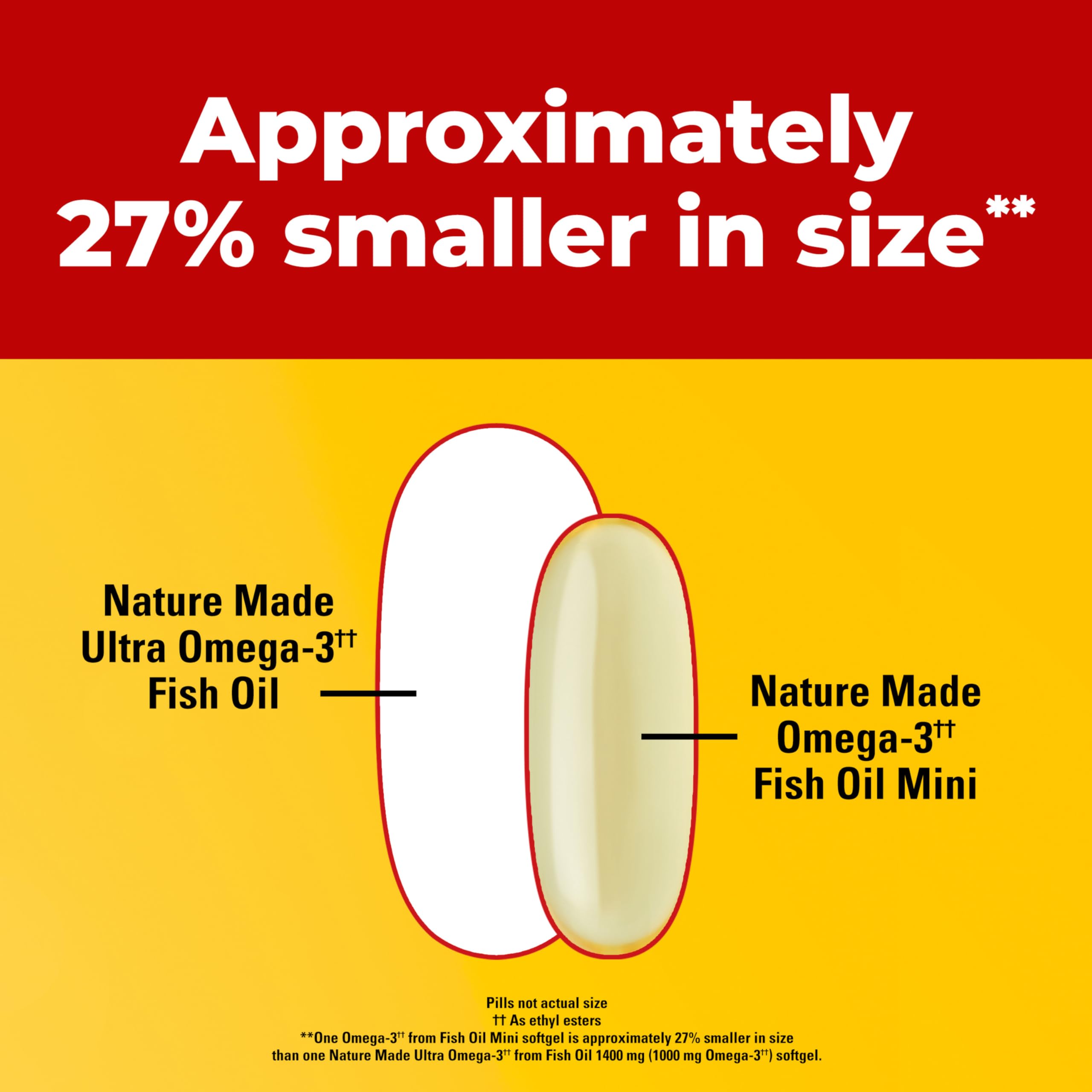 Nature Made omega-3 minis, etiqueta clara, botella destacada.