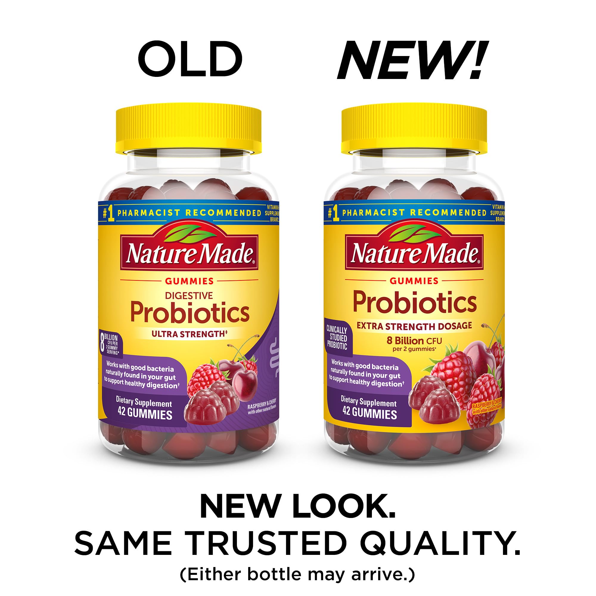 Gomitas Nature Made Probiotics Extra Strength con sabor frambuesa y cereza.