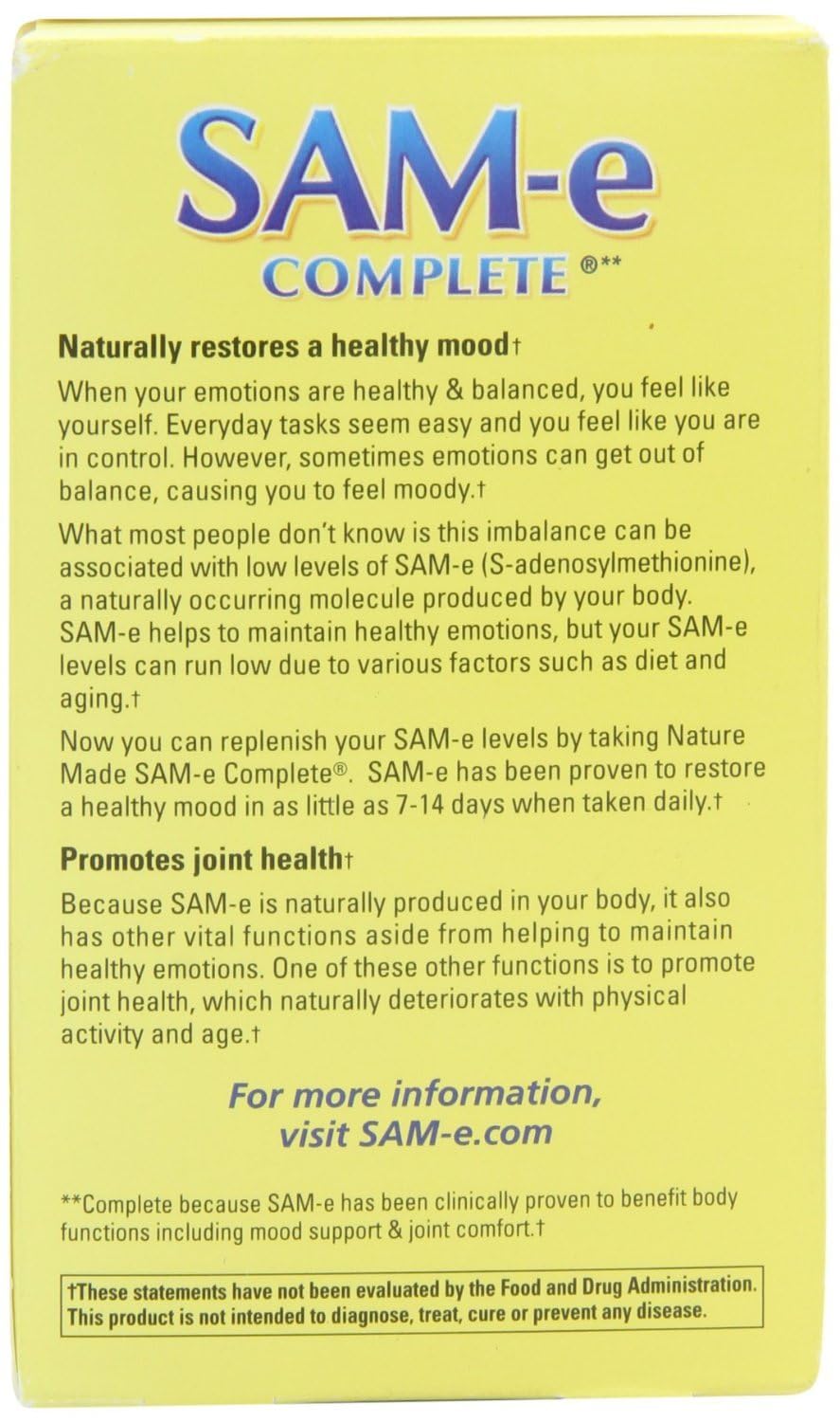 Nature Made Sam-e Complete 400 mg etiqueta: lectura clara de beneficios para el estado de ánimo
