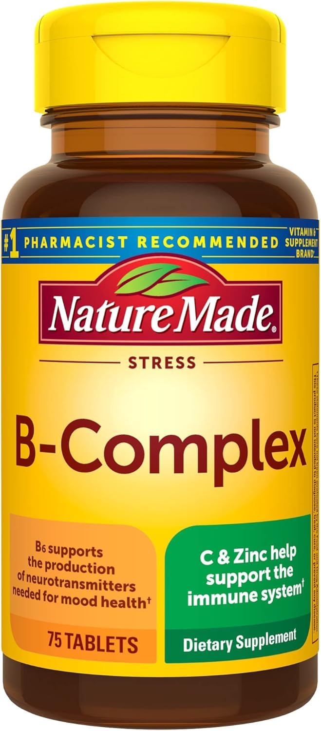 Nature Made Stress B Complex con Zinc, tabletas fáciles de tomar para uso diario.