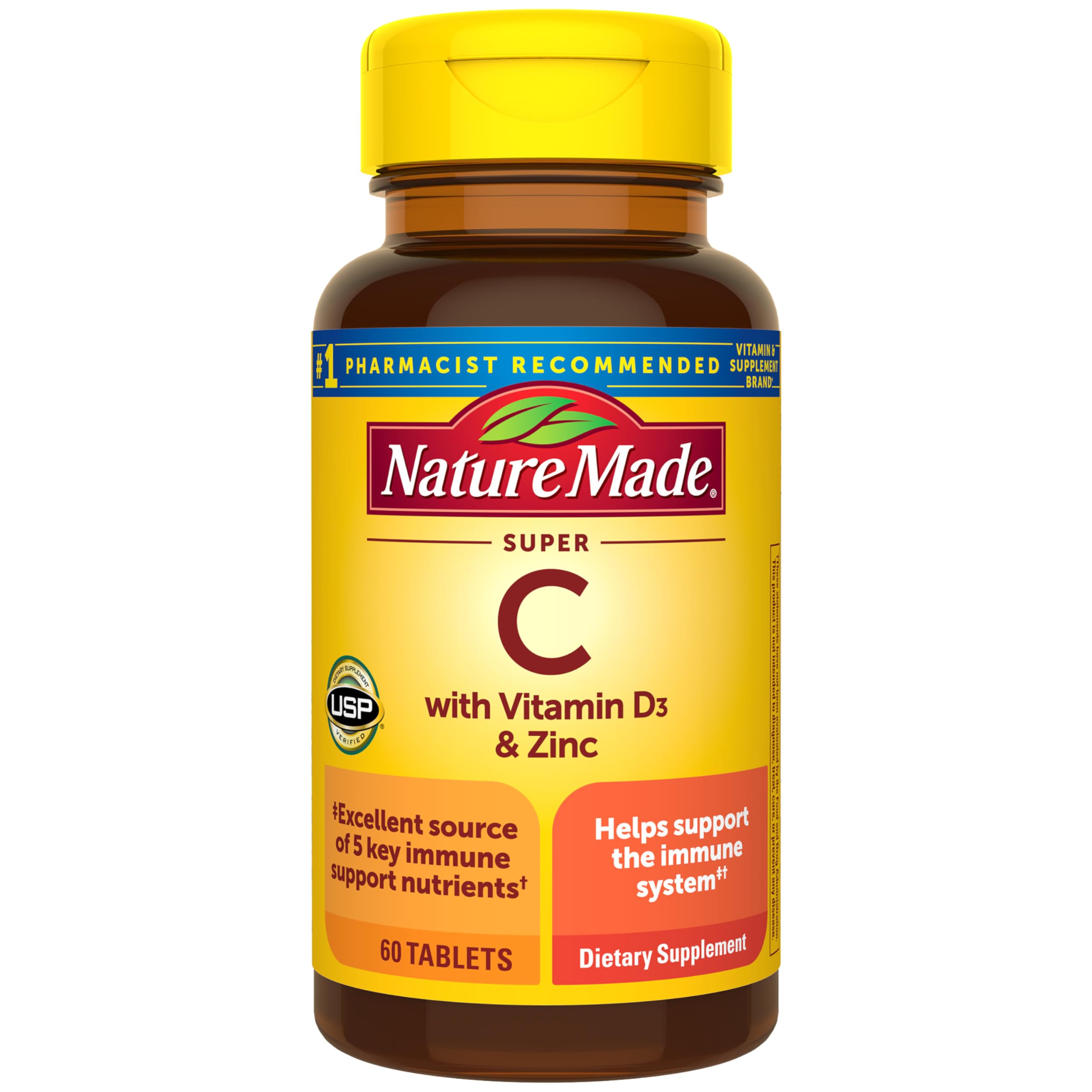 Nature Made Super C, botella frontal, refuerza el sistema inmune con Vitamina C y D3
