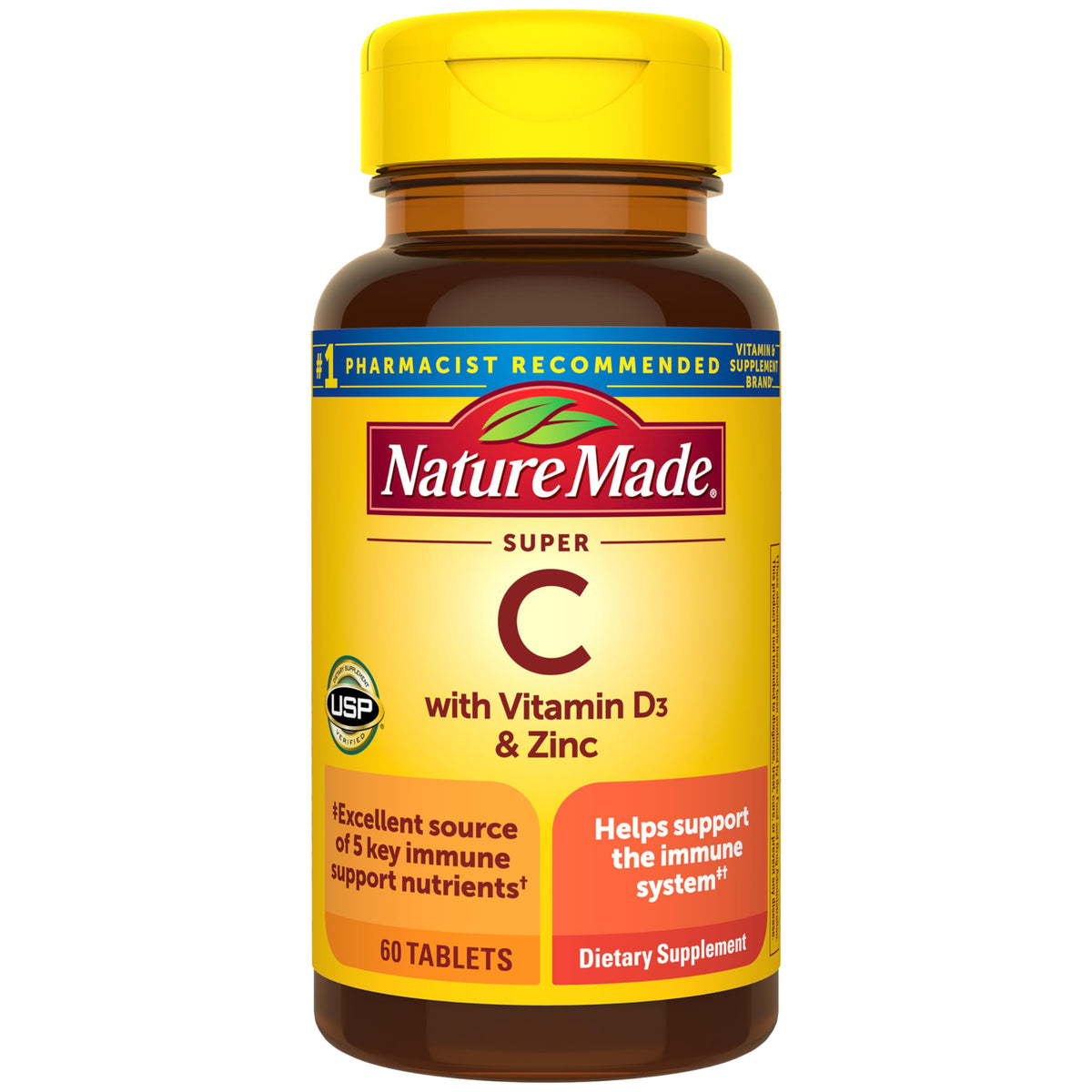 Nature Made Super C, botella frontal, refuerza el sistema inmune con Vitamina C y D3