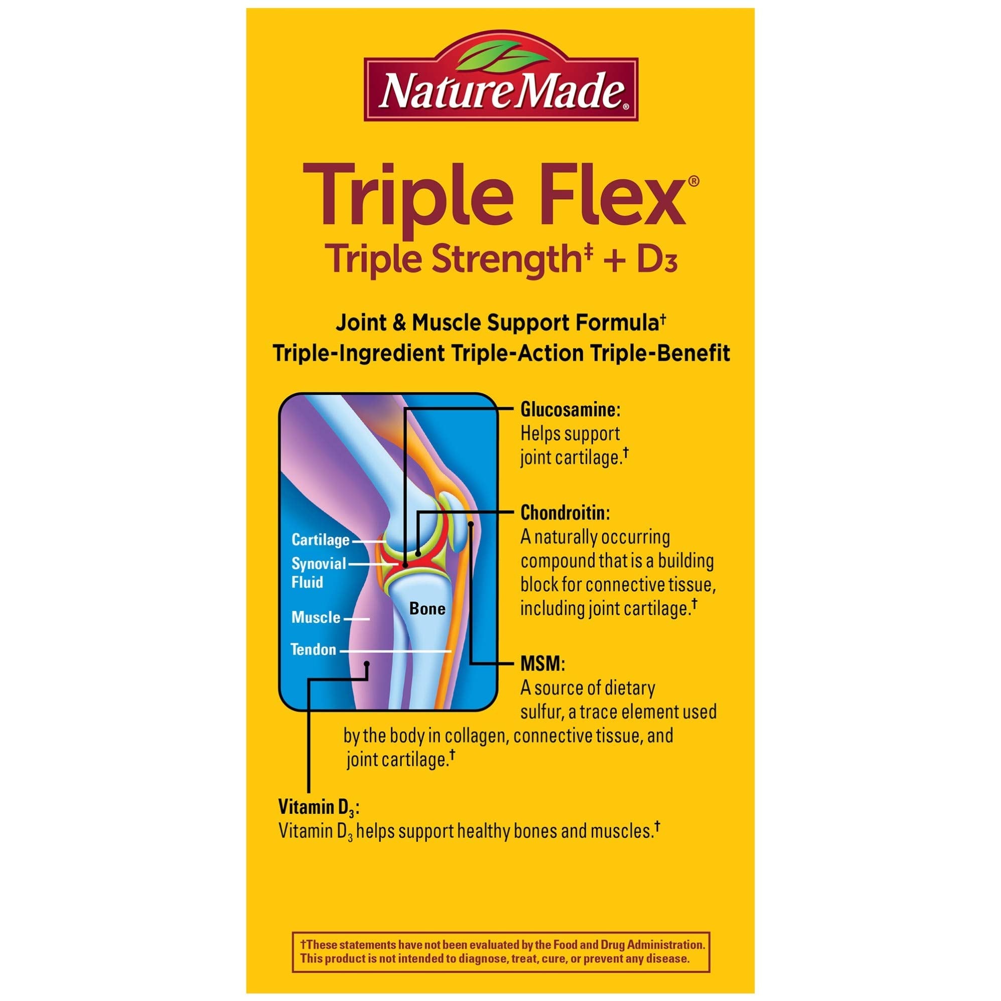 Nature Made TripleFlex, envase de 120 cápsulas para 60 días de uso.