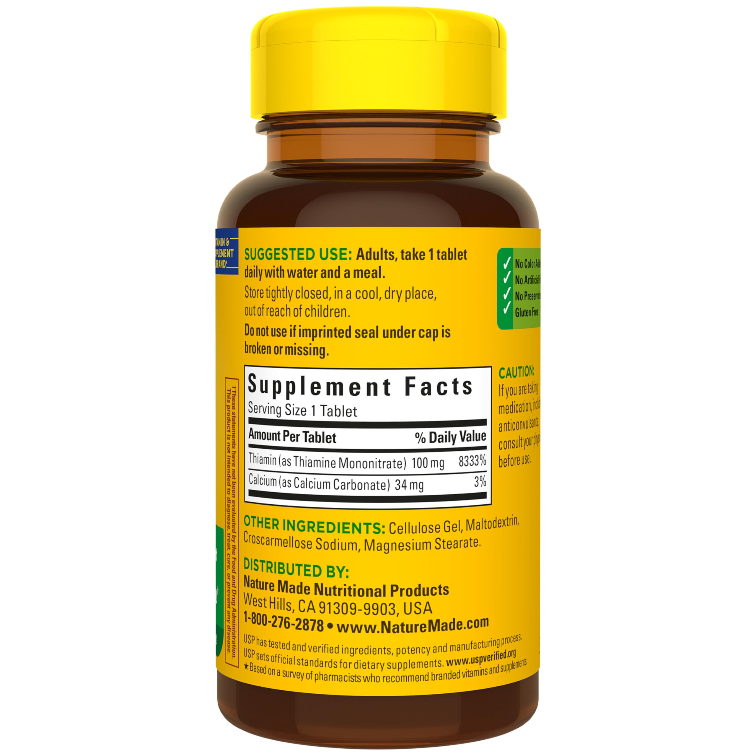 Nature Made Vitamina B1 para consumo diario con comida, mejor absorción.