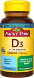 Nature Made Vitamina D3 5000 UI, cápsulas blandas, apoyo para huesos y sistema inmunitario.