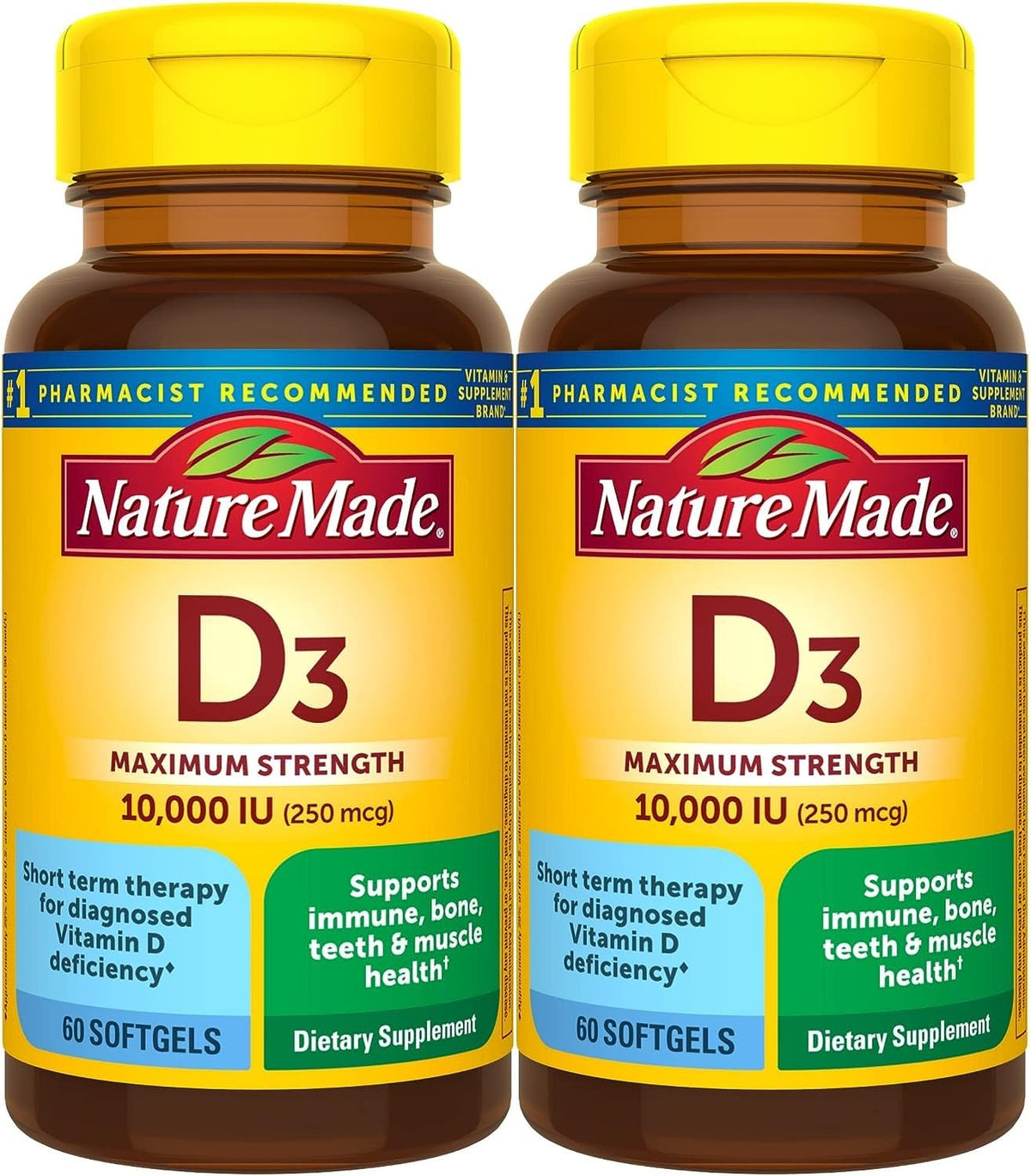 Nature Made Vitamin D3 cápsulas blandas de 10000 UI en botella para uso diario